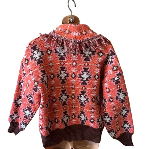 Cozy Brown and Red Patterned Women's Sweater - Picture 2 of 7